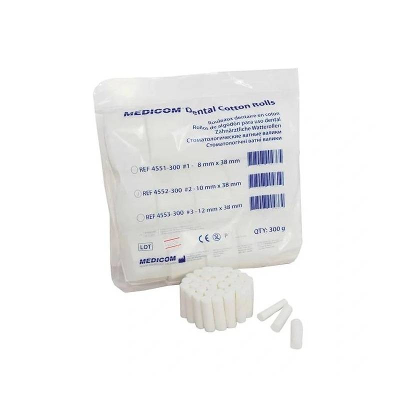 Bavlněné dentální válečky Medicom, vel. 3 (1,2 x 3,8 cm) 300 g, expirace 8.1.2027