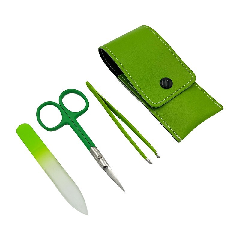 Cestovní manikúra Medplus, zelená - pilník, nůžky, pinzeta