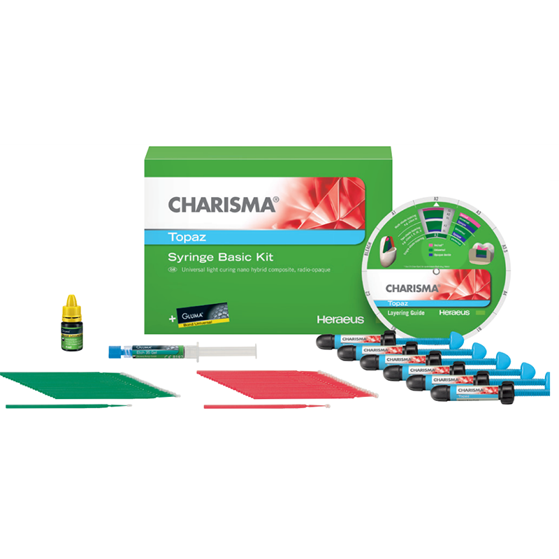 Charisma Topaz Syringe Basic Kit 6 x 4g (A2,A3,A3;5, B2,CL,OM), Gluma Bond, Gluma Etch gel 2,5 ml
