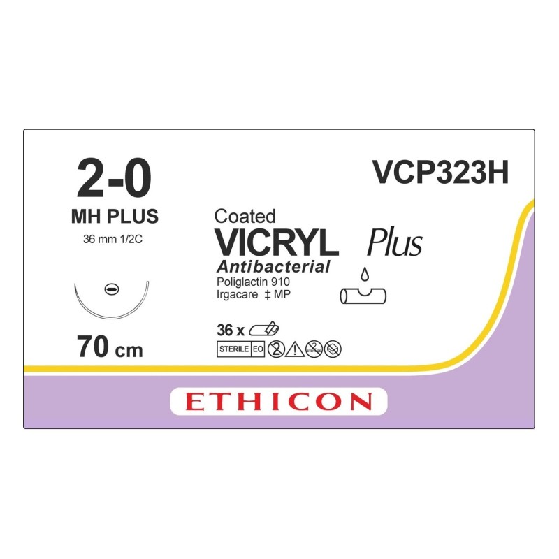 Coated Vicryl Plus fialový, antibakteriálny 2/0 70 cm MH plus, 36 ks