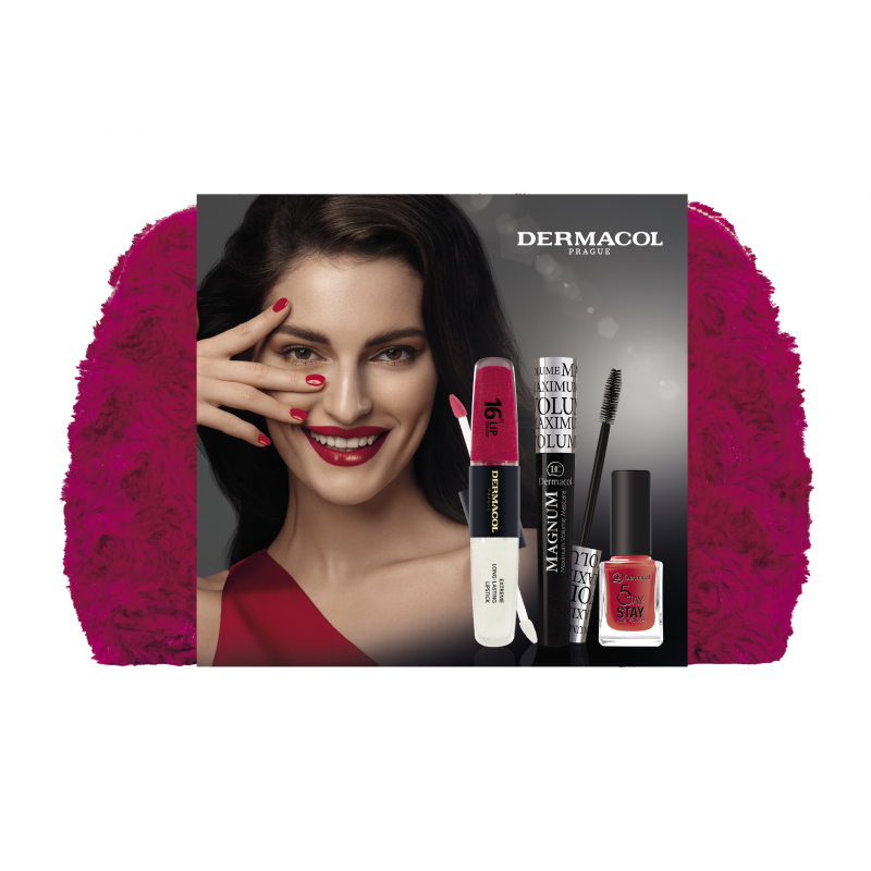 Dermacol sada - řasenka XXL volume + lak na nehty 5 days stay č. 53 + hyaluron matná rtěnka. č. 6