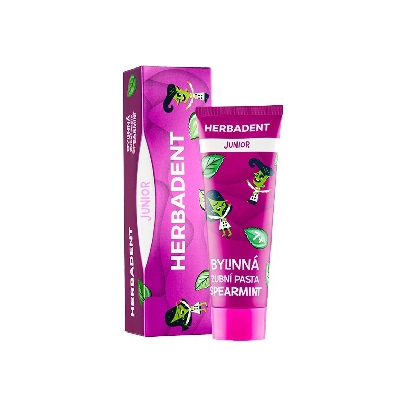Dětská zubní pasta Herbadent Junior, bylinná s fluoridy (1450 ppm), Spearmint, 75 g, exp. 08/2025