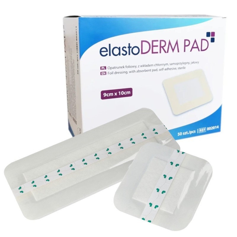 elastoDERM PAD - foliové krytí s centrální absorpční vložkou, 9 cm x 10 cm, sterilní, 50 ks