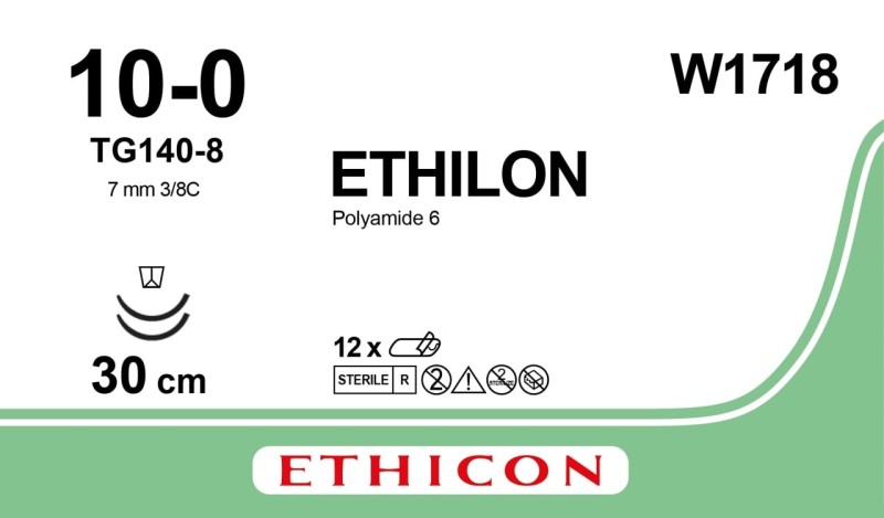 Ethilon černý 10/0 30 cm, 2 x TG140-8, 12 ks