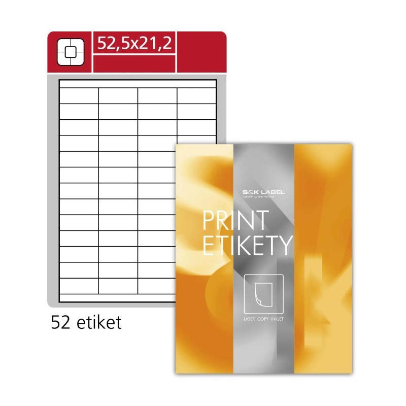 Etikety univerzální S&K Label bílé, 52,5 x 21,2 mm, 5 200ks