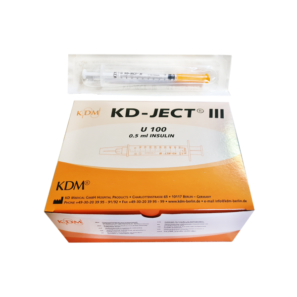 Inzulinová stříkačka KD-JECT III, 0,5 ml, U-100, 29G, 0,33 x 12,7 mm, 100 ks