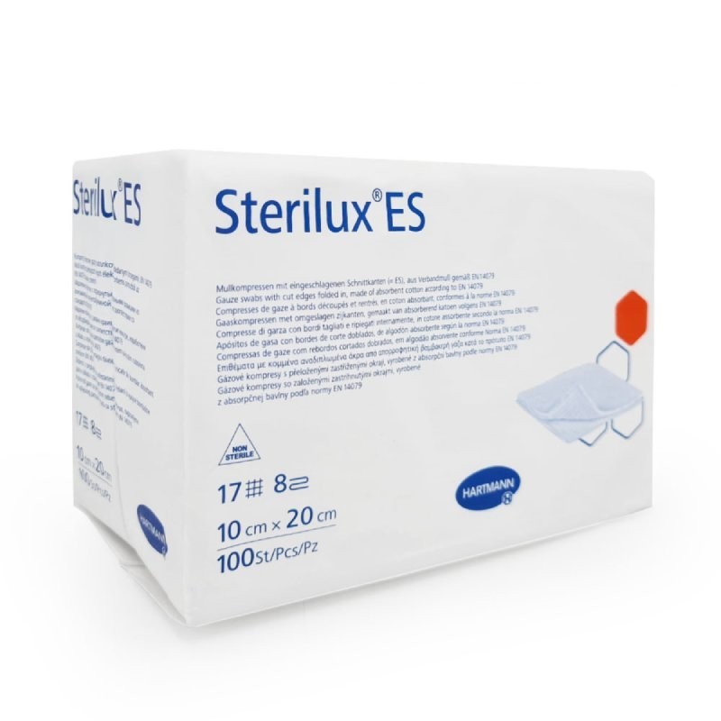 Kompresy z gázy Sterilux ES 17/8vr., založené okraje, 10 x 20 cm, 100 ks