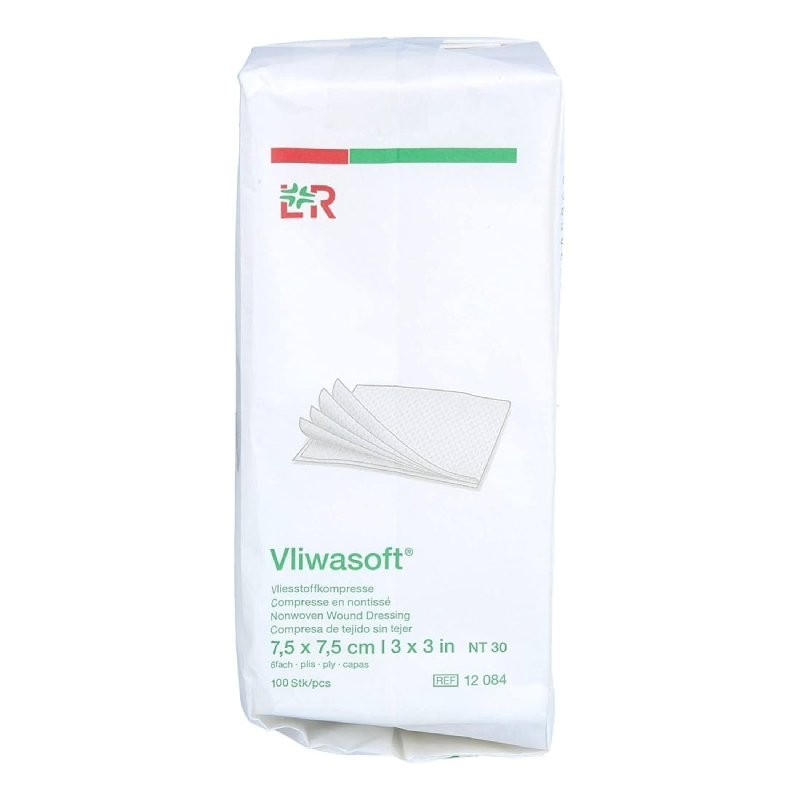 Kompresy z netkanej textílie Vliwasoft, nesterilné, 6vrstvové 7,5 x 7,5 cm, 100 ks