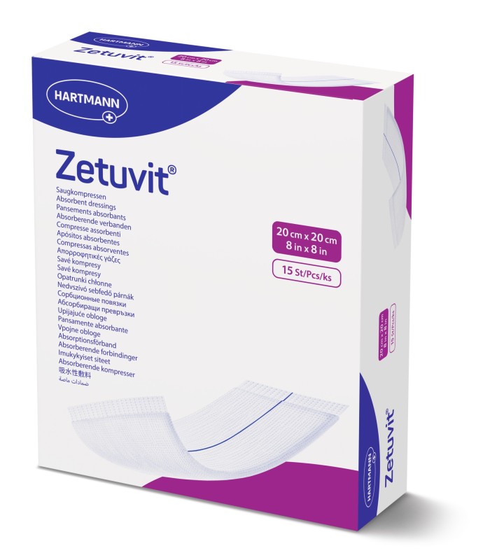 Kompresy Zetuvit absorpční sterilní krytí 20 x 20 cm, 15 ks