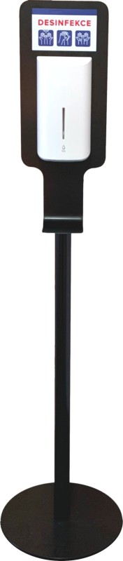 Kovový mobilný stojan na gélovú dezinfekciu vrátane bezdotykového dávkovača, čierny