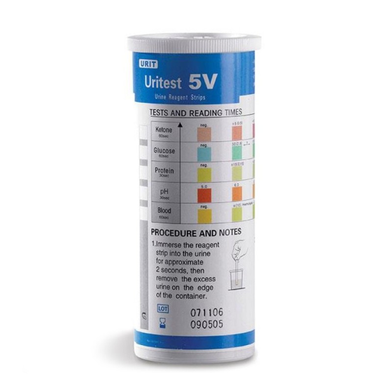 Uritest V5 – pH, bílkoviny, glukosa, ketolátky, krev, 100 ks