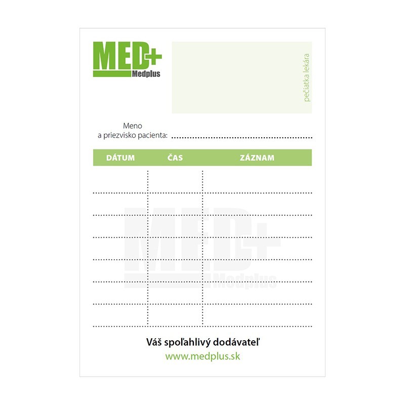 Objednávacie kartičky, blok pre pacientov SK MEDPLUS, 50 ks
