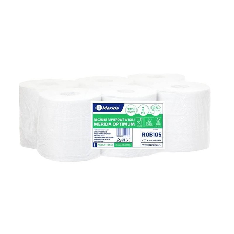 Papírové ručníky Merida Optimum v roli, bílé, 2-vrstvé, MAXI, 6 ks