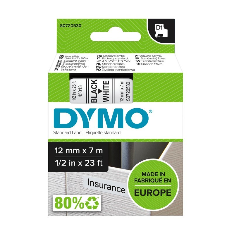 Páska Dymo D1 šířka 12 mm/návin 7m, černá/bílá