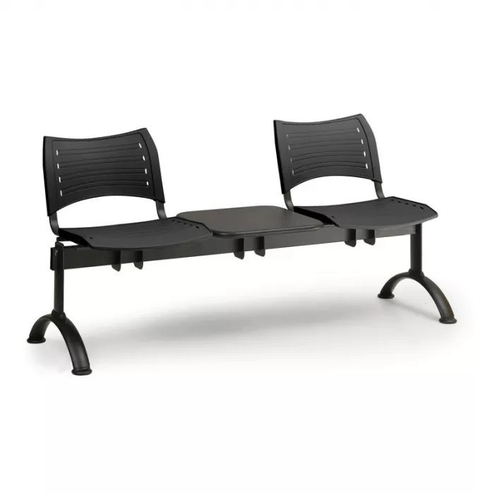 Plastová lavice černá Visio LC9285C - podnož černá, 2 místná + stolek