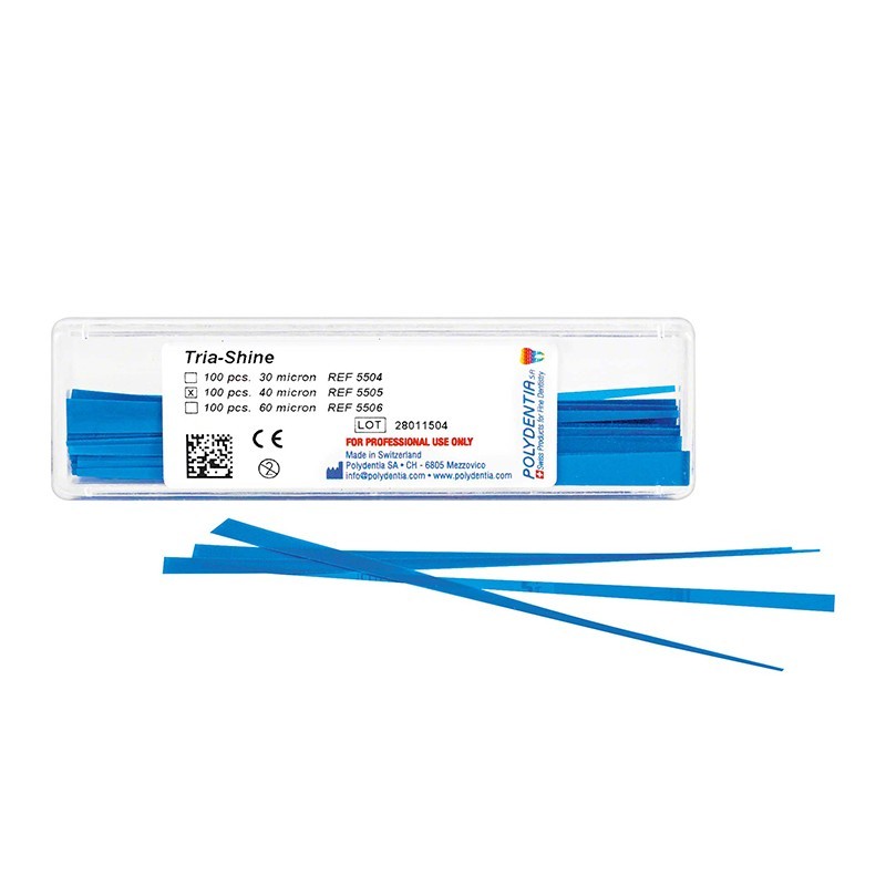 Polydentia, brusný pásek Tria-Shine, 40 mm, modrý, střední, 100 ks