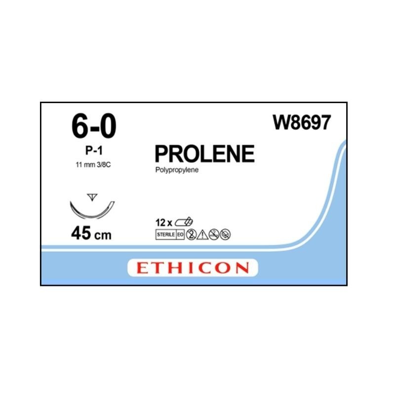 Prolene modrý 6/0 45 cm P-1, 12 ks