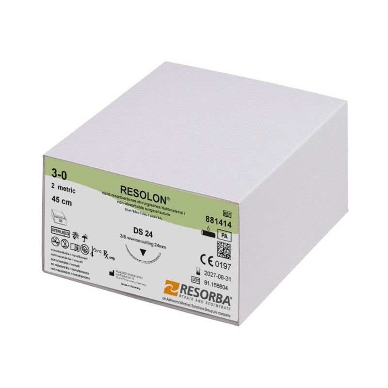 Resolon monofil modrý 3/0 (2) 45 cm DS24, 36 ks