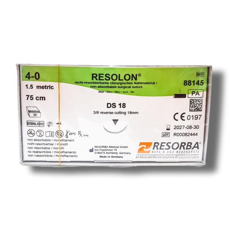 Resolon monofil modrý 4/0 (1,5) 75cm DS18, 36 ks