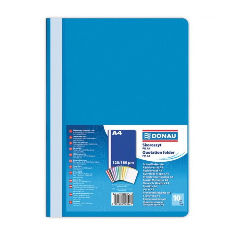 Rýchloviazače plastové Donau A4, modré (bal.10ks)