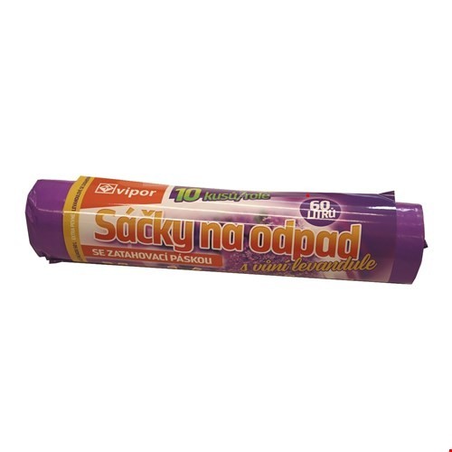 Sáček do koše LDPE 60 l zatahovací, parfemovaný, vůně levandule, 10 ks/role