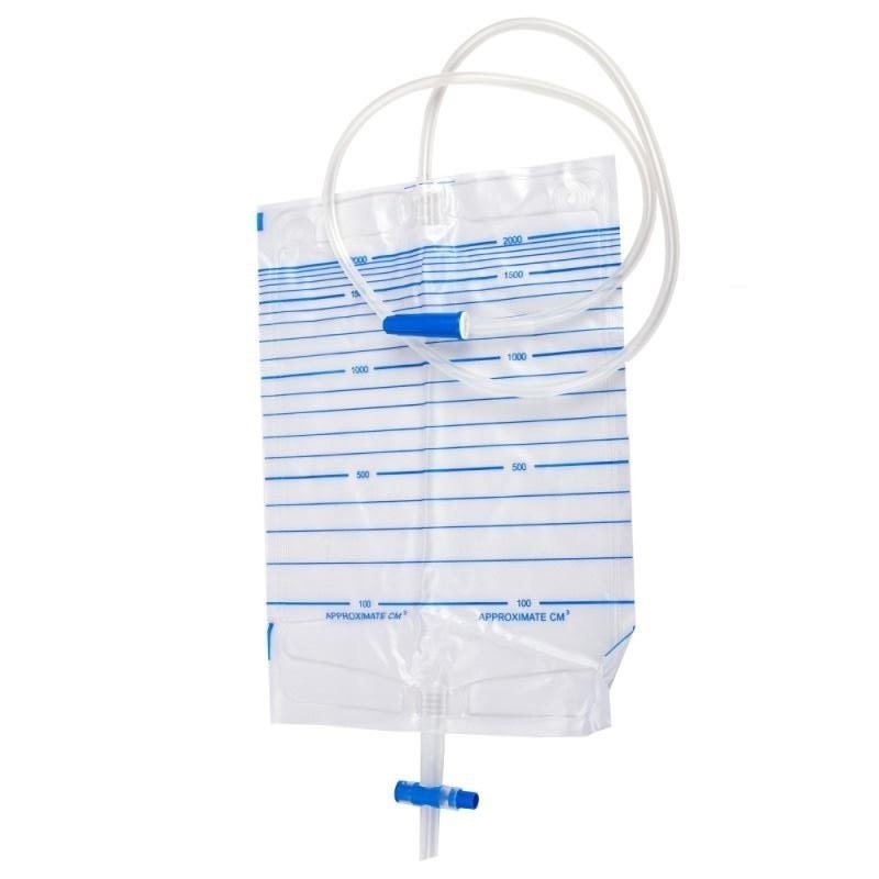 Sáček močový AGMED s dolní křížovou výpustí, 2l, hadička 90cm, sterilní (10ks/bal)