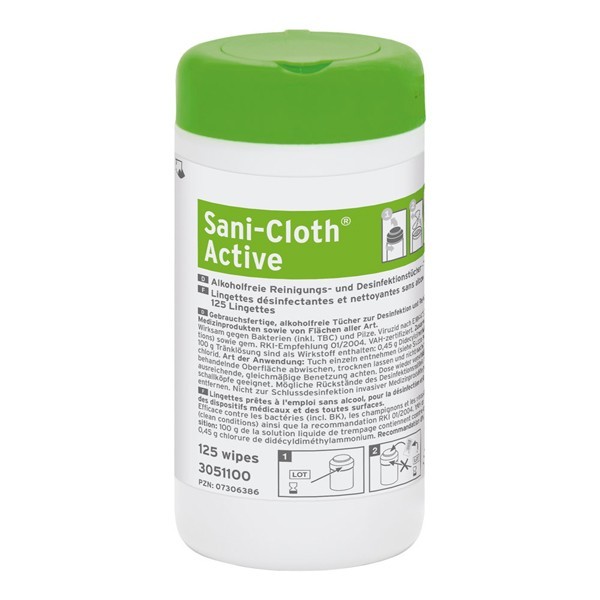 Sani-Cloth Active dez. utierky v dóze, 125 ks