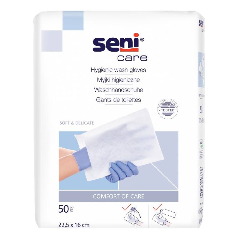 Seni Care jednorázové mycí žínky pro dospělé bez fólie, 50 ks