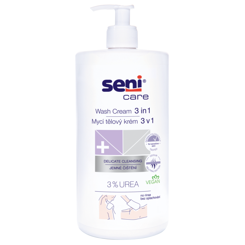 Seni Care mycí tělový krém 3v1 pro použití bez vody, 1000 ml