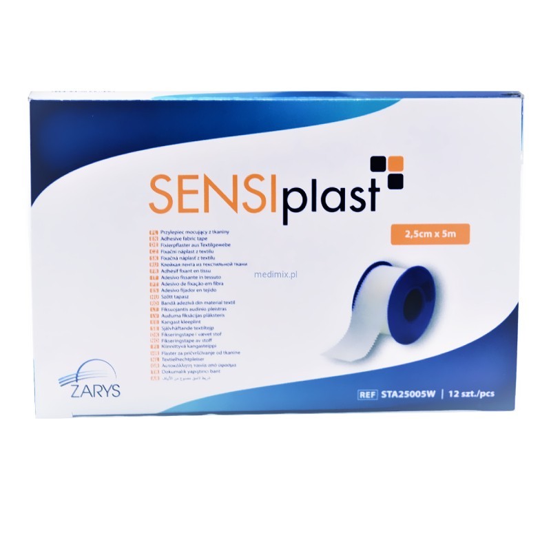 SENSIplast - adhezívna textilná páska na cievke, biela, 2,5 cm x 5 m, hypoalergénna, nesterilná, 12 ks