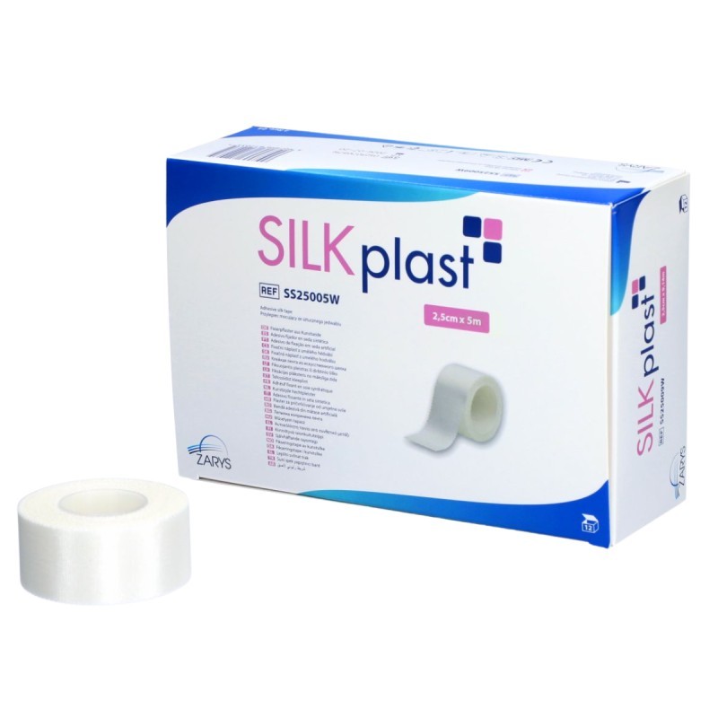 SILKplast - adhezívna hodvábna páska, biela, 2,5 cm x 5 m, hypoalergénna, nesterilná, 12 ks