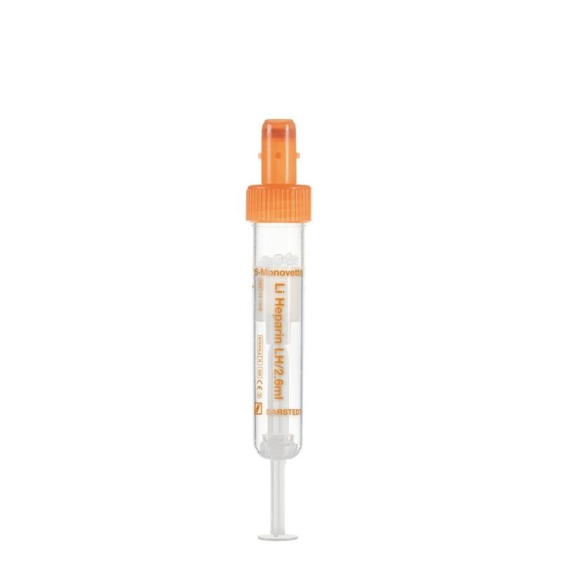 Zkumavka S-Monovette 2,6 ml Lithium heparin LH, oranžová krytka, 65 x 3 mm, PP, 50 ks