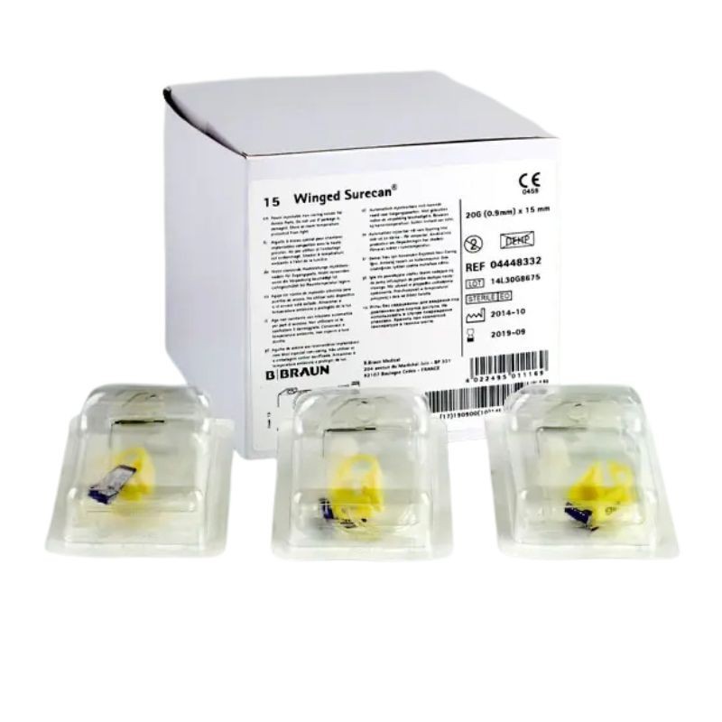 Surecan® Winged zakřivená jehla s křidélky 90° s hadičkou, 15 ks