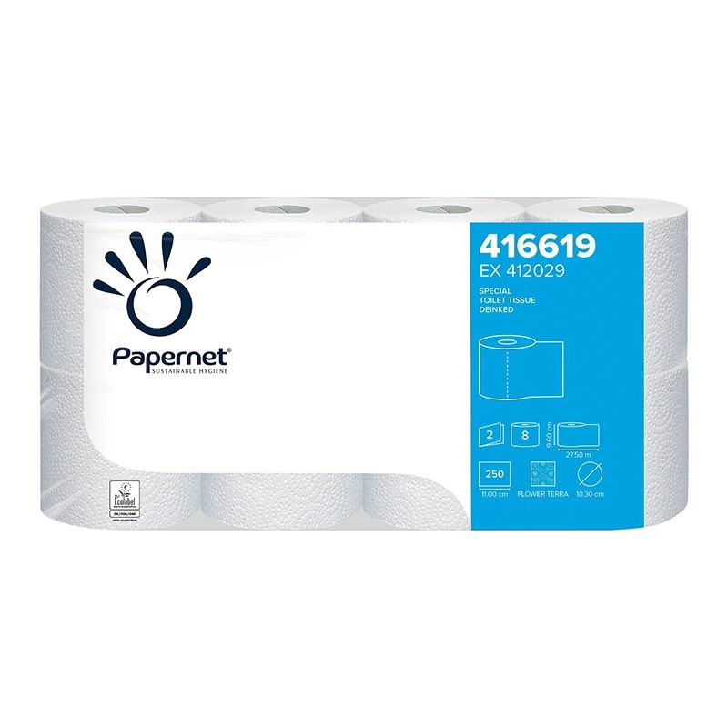 Toaletní papír Papernet, 2-vrstvý, recykl, 8 rolí v balení