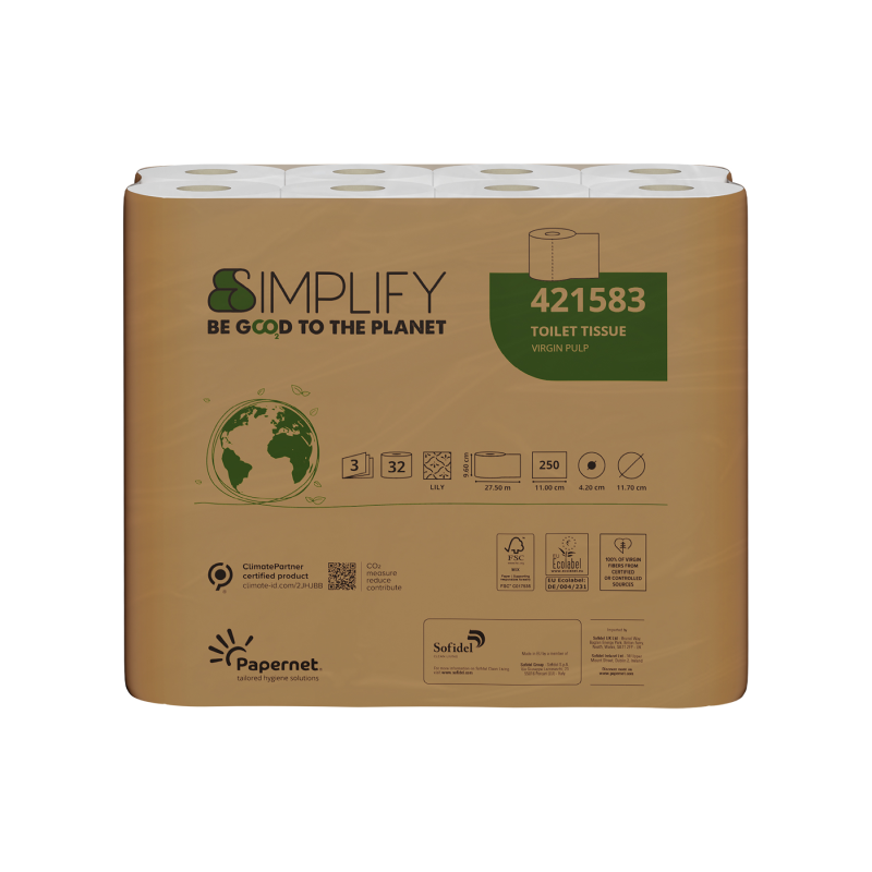 Toaletní papír Papernet Simplify, 3-vrstvý, 32 rolí v balení