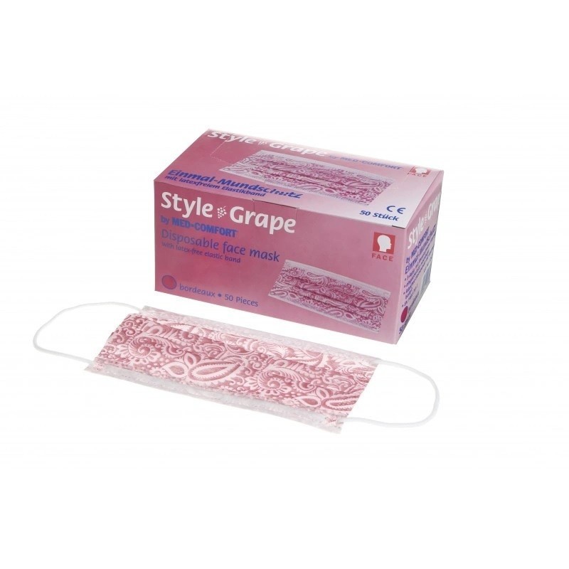 DOPRODEJ Ústenky operační Style Grape, 3-vrstvé s gumičkou, vínová, 50 ks, exp. 03/2025