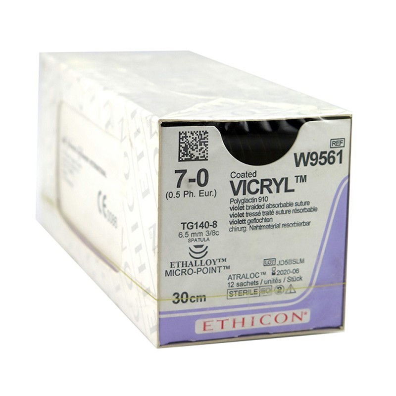 Vicryl Coated fialový 7/0 30 cm, 2xTG140-8, 12 ks