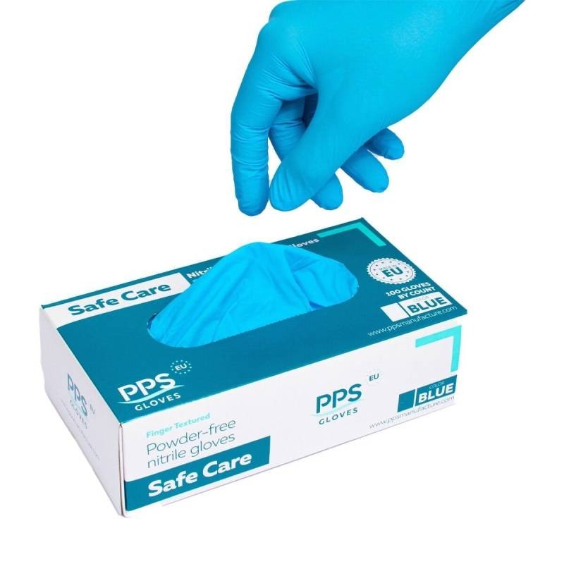 Vyšetřovací rukavice PPS Safe Care nitril, nepudrované,  modré, 100 ks