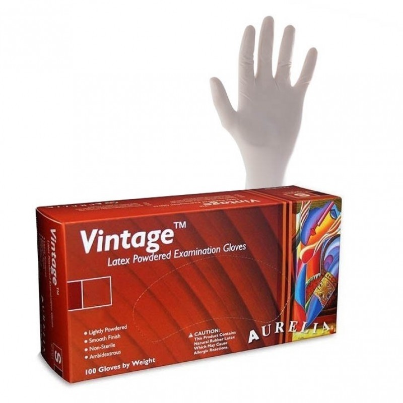 Vyšetrovacie rukavice Aurelia vintage, latex, púdrované, biele, 100 ks