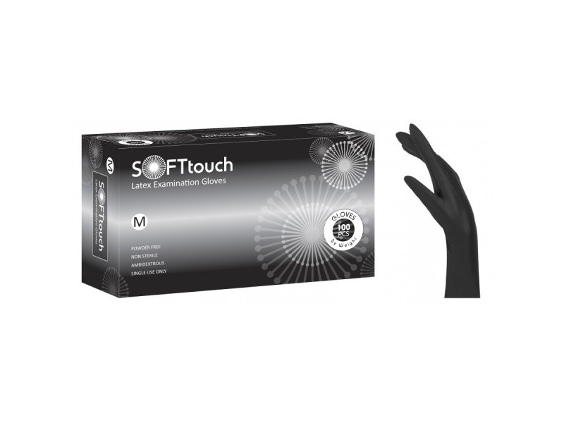 Vyšetrovacie rukavice Safe Touch, latex, nepudrované, čierne, vel. S, 100 ks