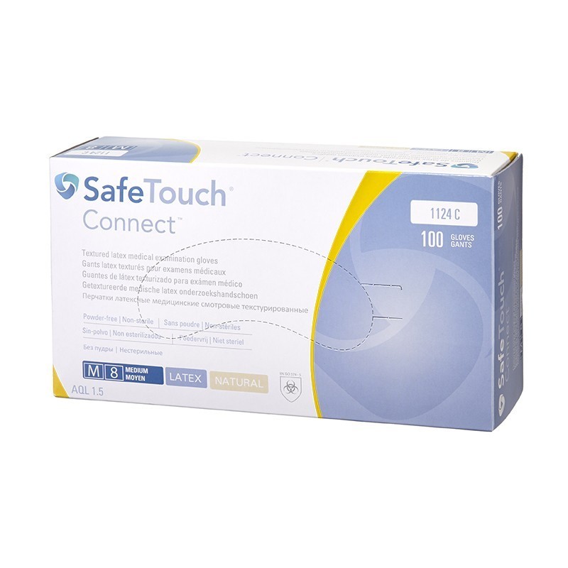 Vyšetrovacie rukavice SafeTouch Connect latex, púdrované, veľ. M, 100 ks