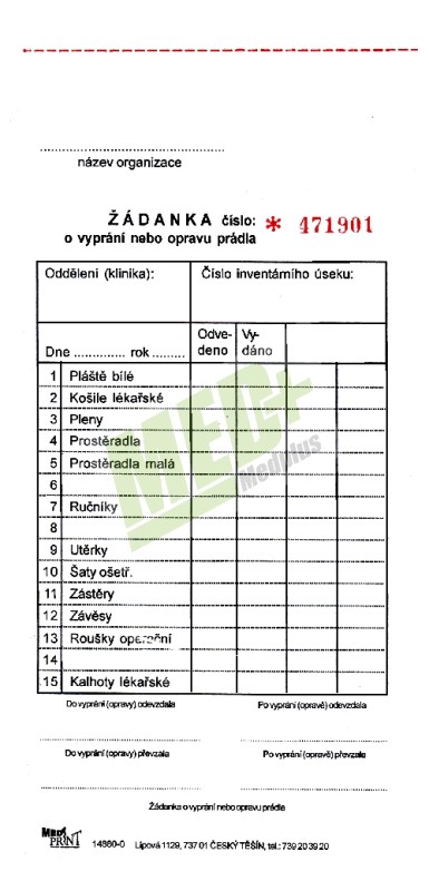 Žádanka na vyprání prádla