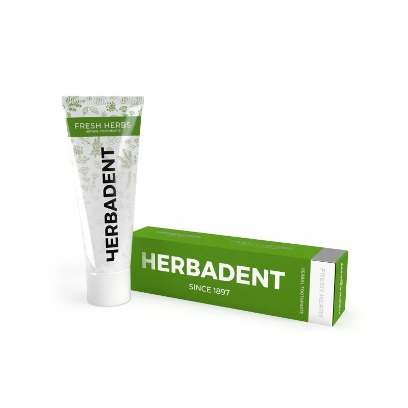 DOPRODEJ Zubní pasta Herbadent Fresh Herbs, z bylin s příchutí čerstvých bylin, 75 g, exp. 10/2024