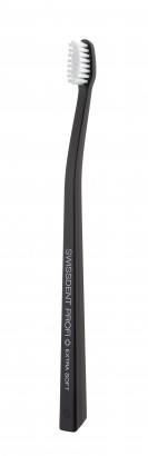 Zubní kartáček Swissdent Colours, Extra-Soft, černý s bílými vlákny, 1 ks v blistru