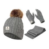 Dámsky zimný set sivý, čiapka, šál, rukavice s touchscreen funkciou